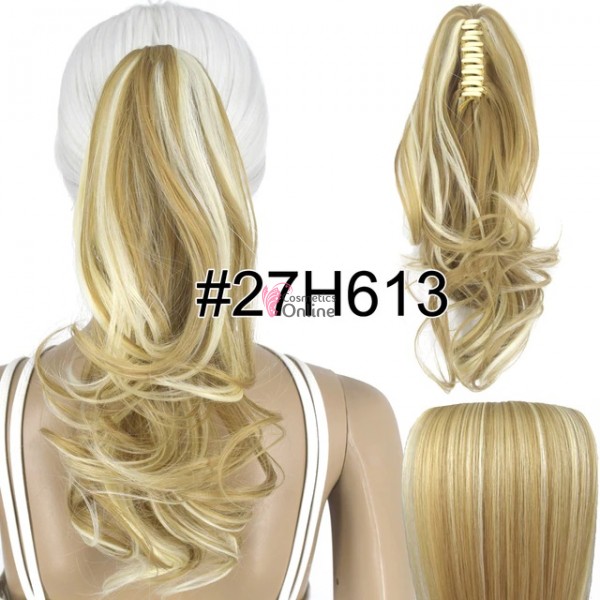 Extensie de par coada ondulata cu cleste 45 cm Cod CP22227H613 Blond Auriu cu suvite Blond Deschis
